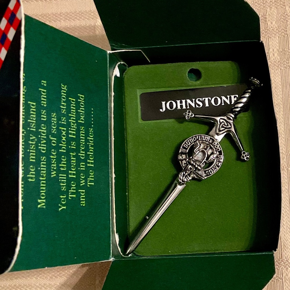 Scottish Clan Crest Badge, “Johnston” kilt pin. NWT